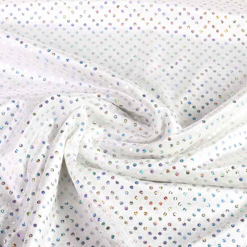 Panne velvet white with silver hologram sequins