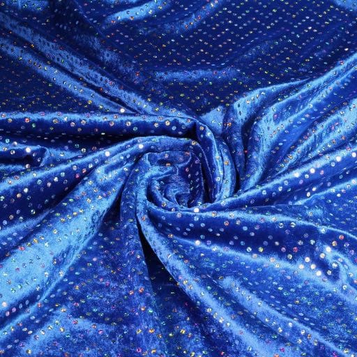 Velours de panne fabric cobalt with silver hologram sequins