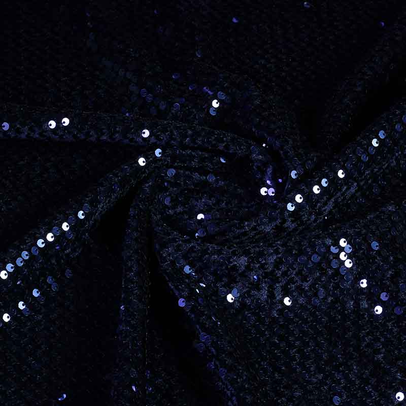 Velvet fabric dark blue with sequins