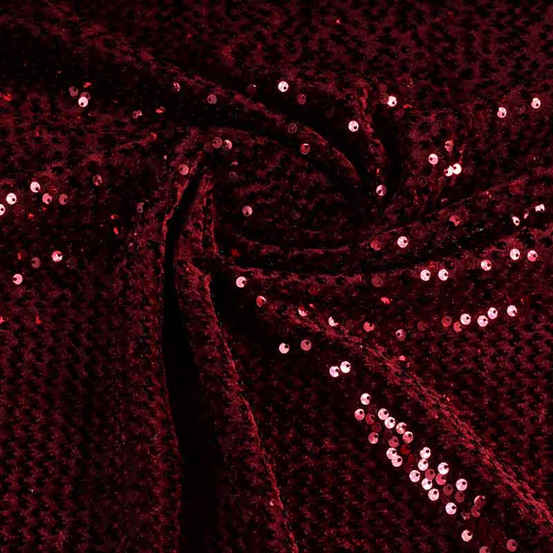 Velvet fabric stretch bordeaux with sequins