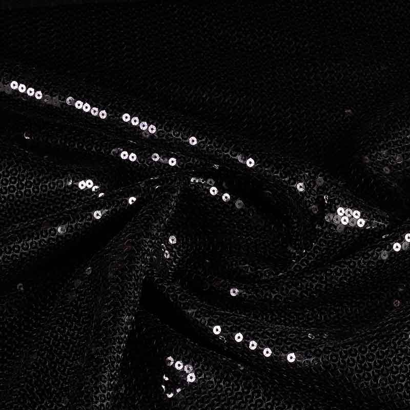 Satin fabric sequins all over black