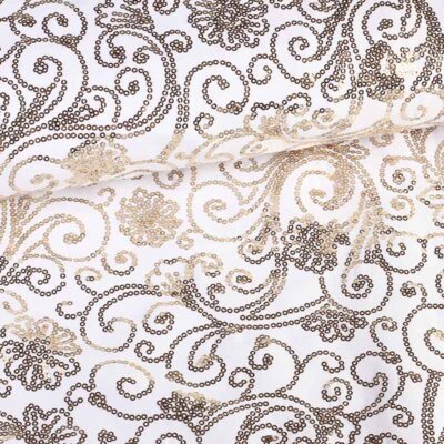 Terlenka fabric white with golden fantasy sequins