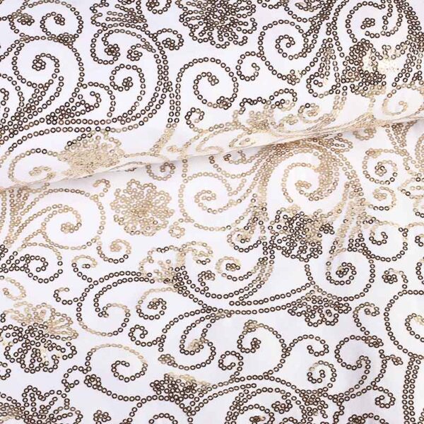 Terlenka fabric white with golden fantasy sequins