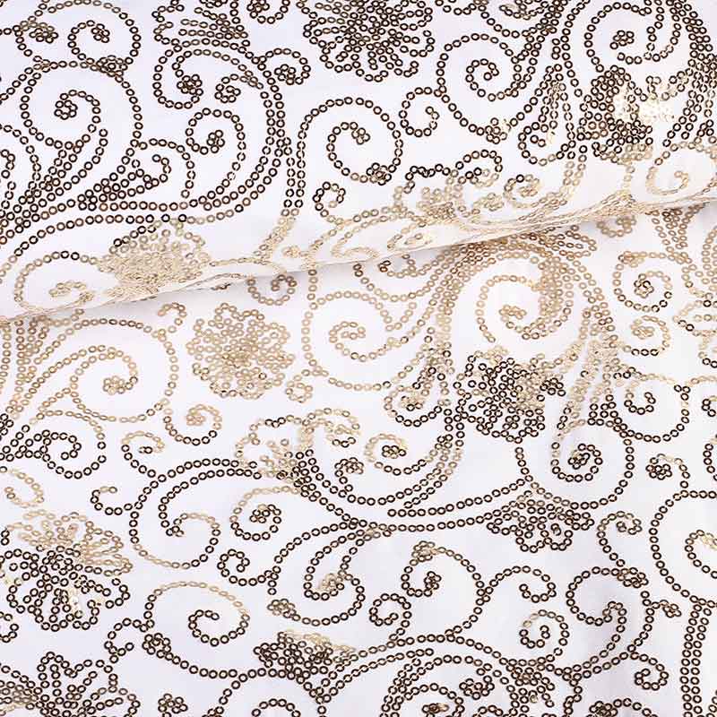Terlenka fabric white with golden fantasy sequins