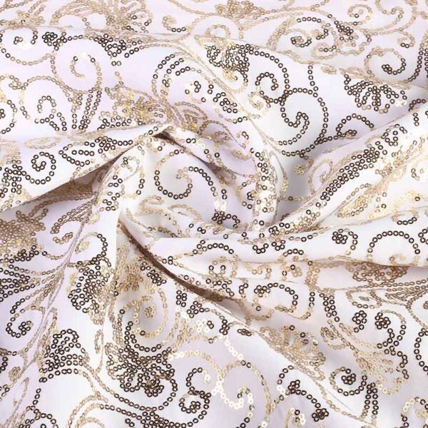 Terlenka fabric white with golden fantasy sequins