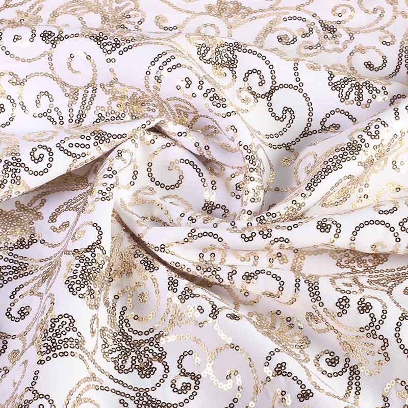 Terlenka fabric white with golden fantasy sequins