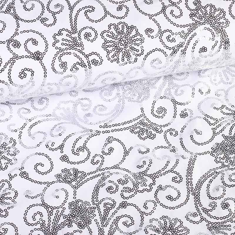 Terlenka fabric white with silver fantasy sequins