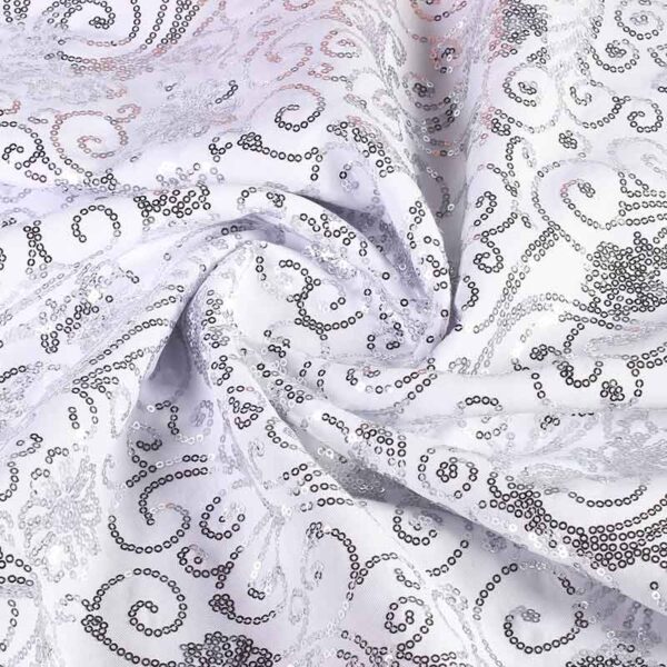 Terlenka fabric white with silver fantasy sequins