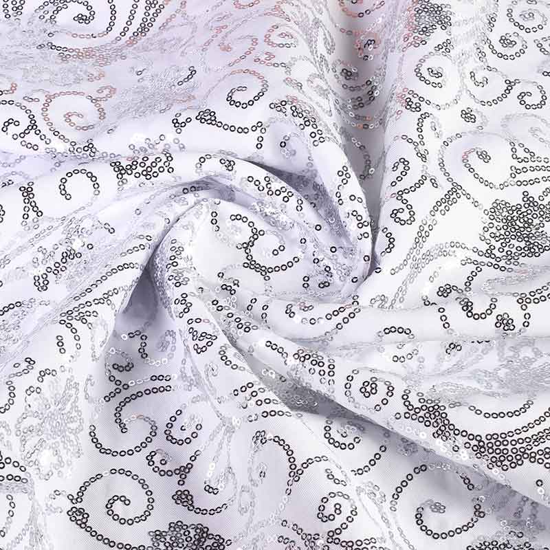Terlenka fabric white with silver fantasy sequins