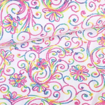 Terlenka fabric white with multicolor sequins