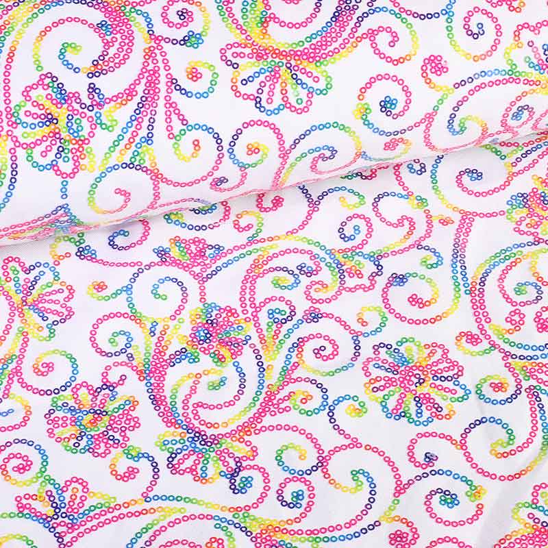 Terlenka fabric white with multicolor sequins