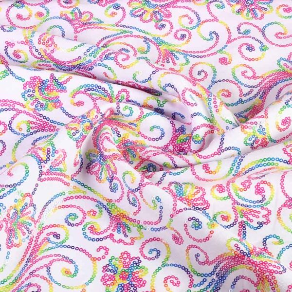 Terlenka fabric white with multicolor sequins