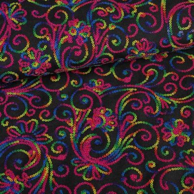 Terlenka fabric black with multicolor sequins
