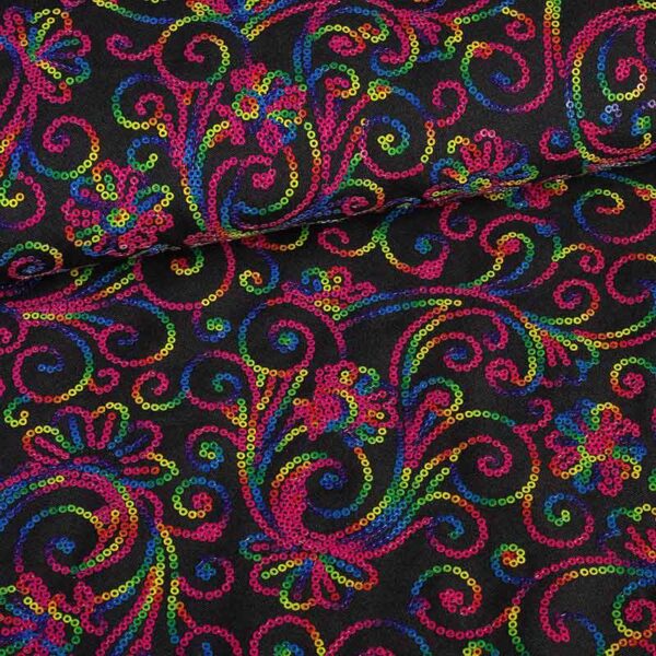 Terlenka fabric black with multicolor sequins