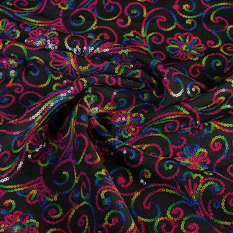 Terlenka fabric black with multicolor sequins