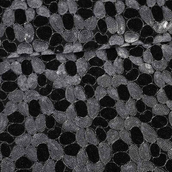 Mesh fabric sequins oval fantasy black silver