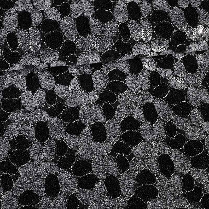 Mesh fabric sequins oval fantasy black silver