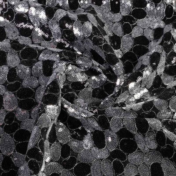 Mesh fabric sequins oval fantasy black silver