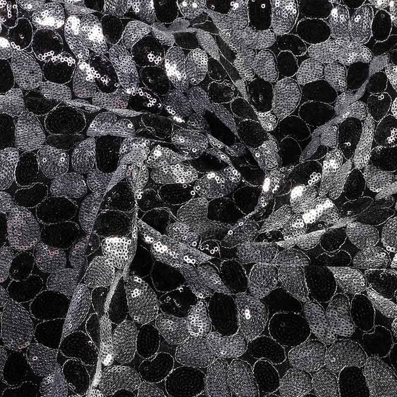 Mesh fabric sequins oval fantasy black silver