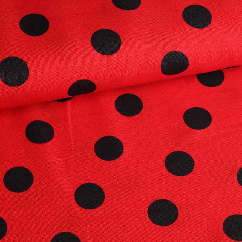 Terlenka fabric large dots red-black