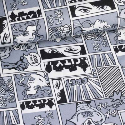 Terlenka fabric black and white comic book
