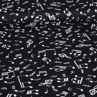 Poplin fabric music note black