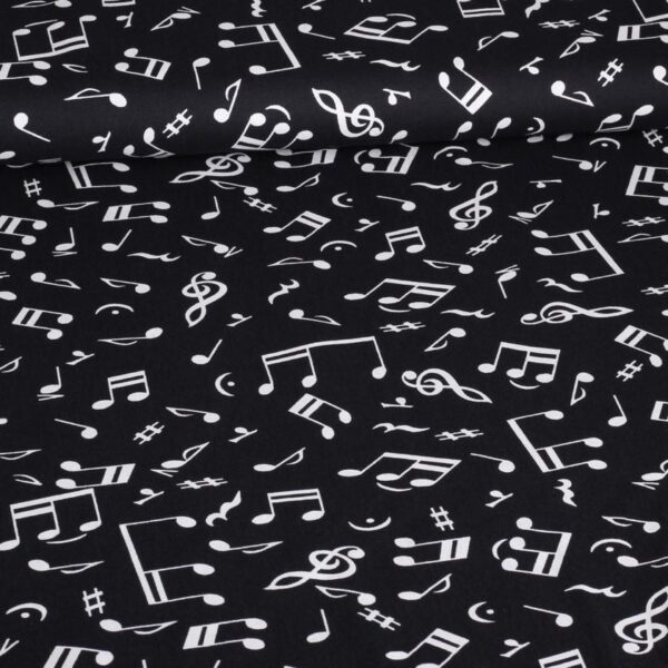 Poplin fabric music note black