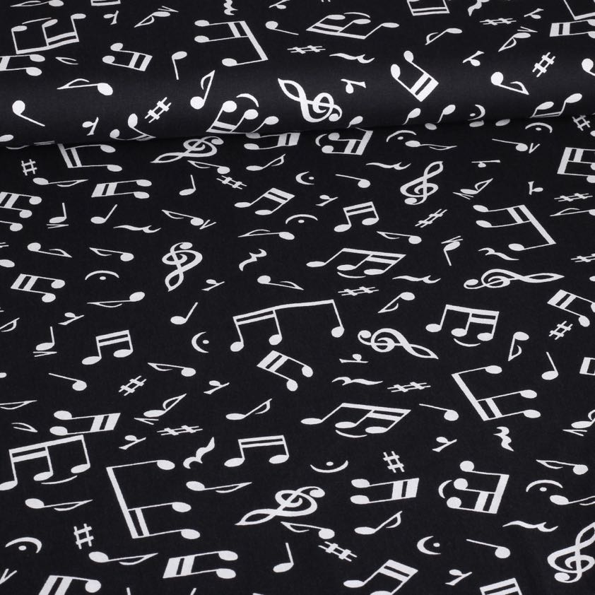 Poplin fabric music note black