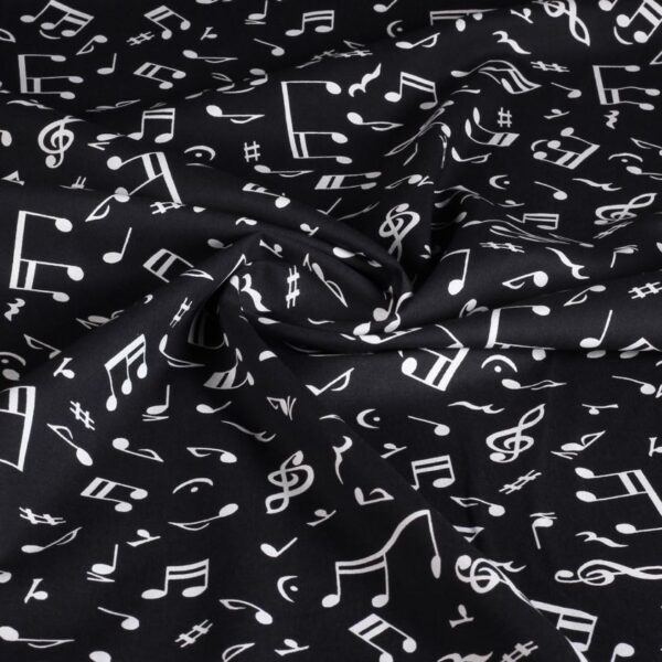 Poplin fabric music note black
