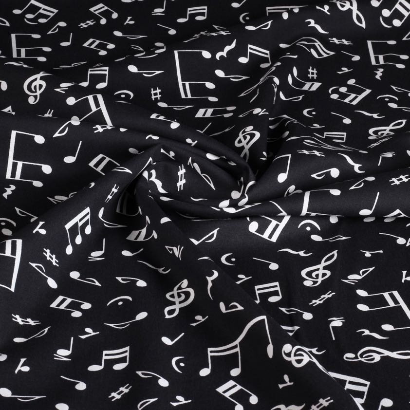 Poplin fabric music note black