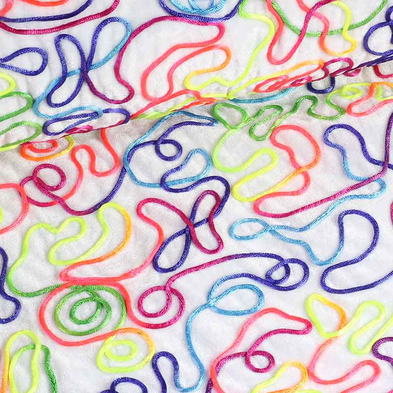 Velvet fabric white multicolor