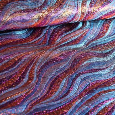 Bubble brocade jacquard fabric purple/orange