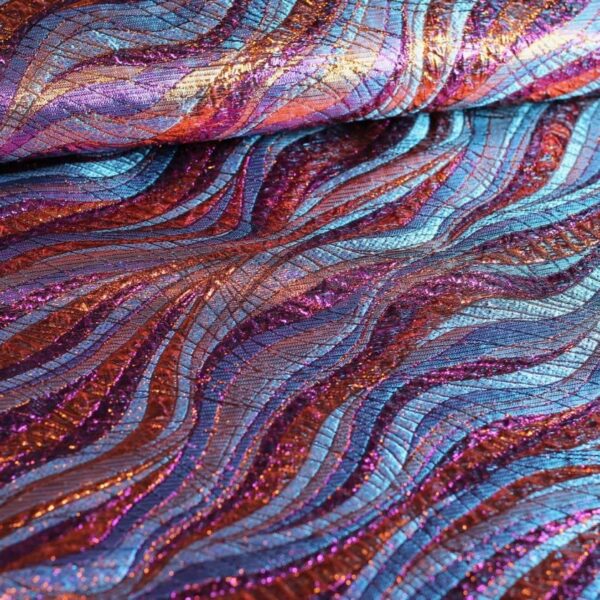 Bubble brocade jacquard fabric purple/orange
