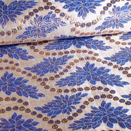 Brocade fabric cobalt/gold