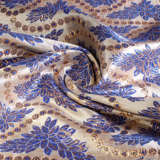 Brocade fabric cobalt/gold
