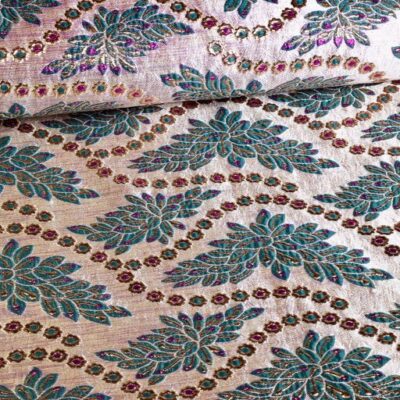 Brocade fabric green gold