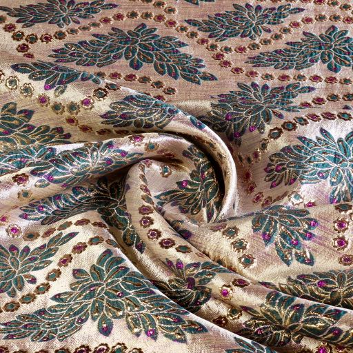 Brocade fabric green gold