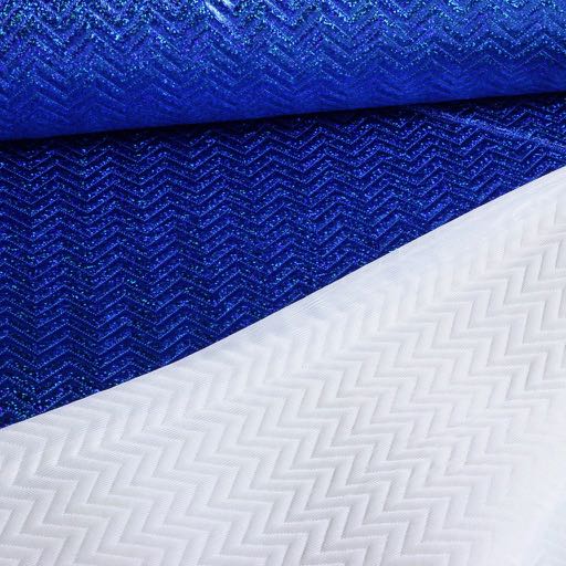 Step zigzag hologram glitter fabric cobalt
