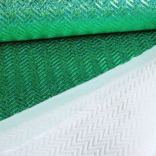 Step Zigzag Hologram Glitter Fabric Green