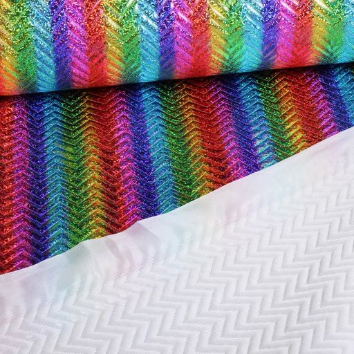 Step Zigzag Hologram Glitter fabric rainbow