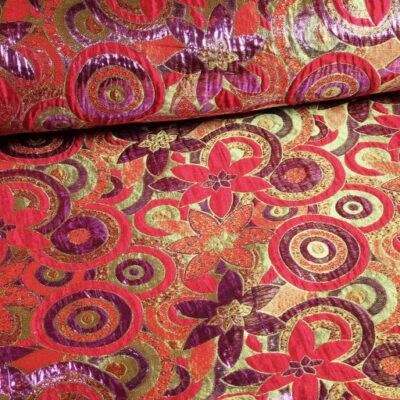 Brocade flower fabric multicolour red purple lurex