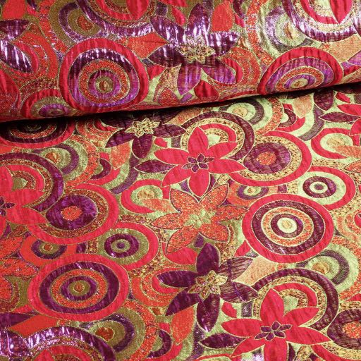 Brocade flower fabric multicolour red purple lurex