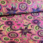 Brokaat bloem stof multicolor lime paars