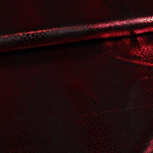 Jersey stretch fabric crocodile black/red foil