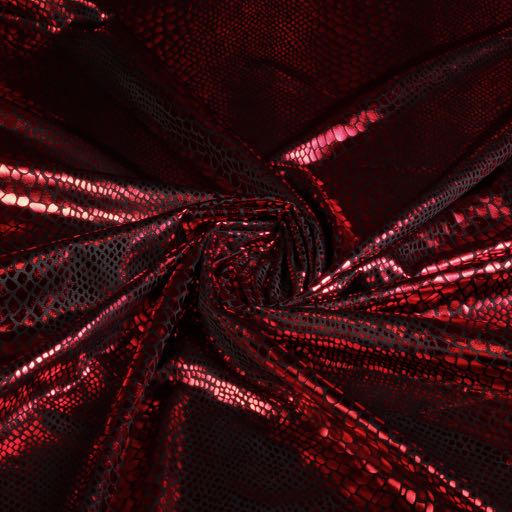 Jersey stretch fabric crocodile black/red foil