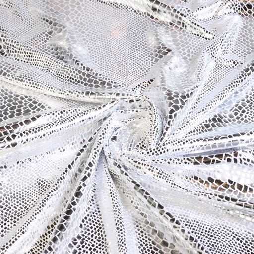 Jersey stretch fabric Crocodile white silver foil