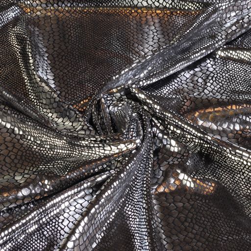 Jersey fabric crocodile black silver foil