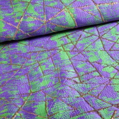 Jacquard fabric gold lurex abstract green/purple