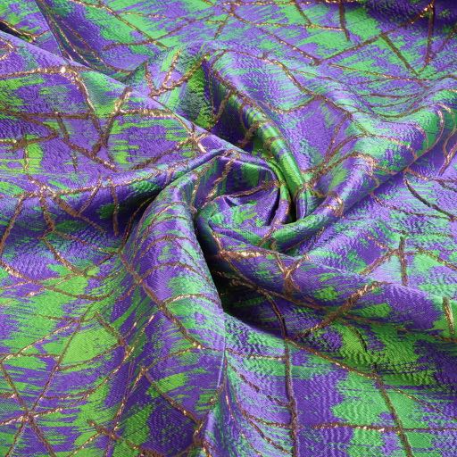 Jacquard fabric gold lurex abstract green/purple
