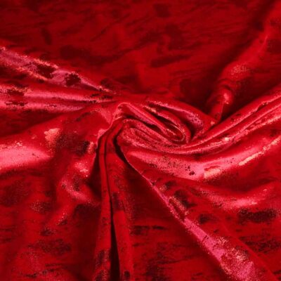 Velvet Stretch Fabric Graffiti Foil Red